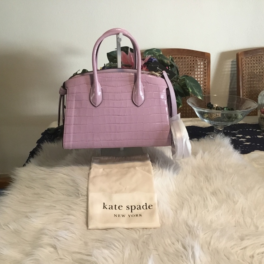 HP-Kate Spade NWT Knott Croc-embossed Medium Zip-top Satchel in Violet Mist/NWT - Picture 5 of 15